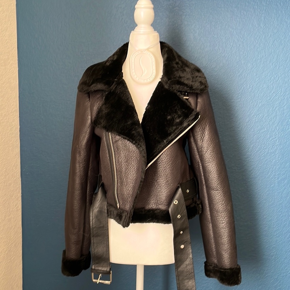 Black fleece lined aviator jacket